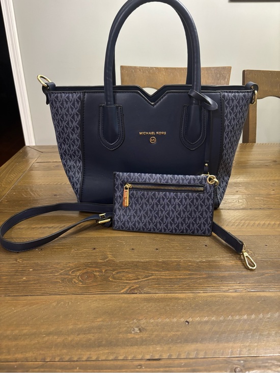 Michael Kors Handbags - Michael Kors Navy Logo Tore with Matching Pouch